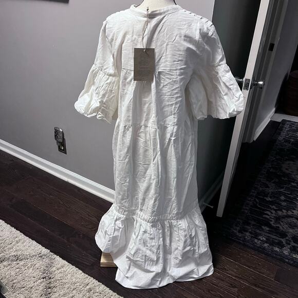 Bali Elf Handmade S White Oleana Dress 100% linen - Picture 2 of 6